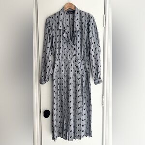 Vintage 1980’s Blake Adams Rayon Shiny Silver Grey Black Button Front Wrap Dress